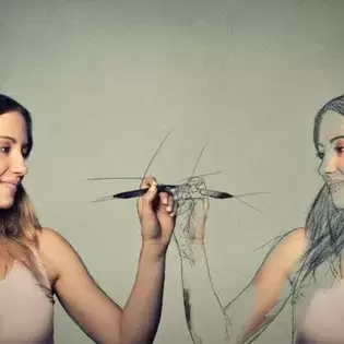 Woman creating a self portrait