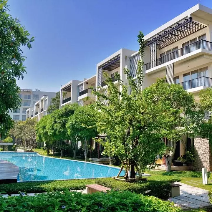 Luxury apartment community with a beautiful in-ground pool